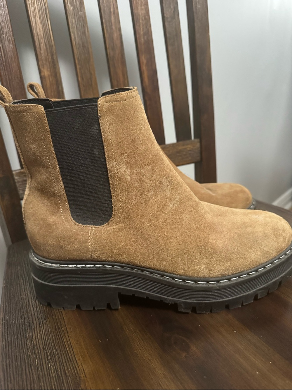 Marc Fisher Tan Suede Chelsea Lug Booties